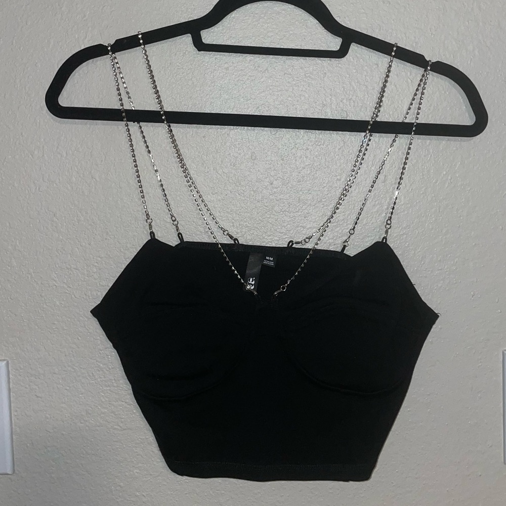 Sparkly Strap Black Faux Corset Top Size M